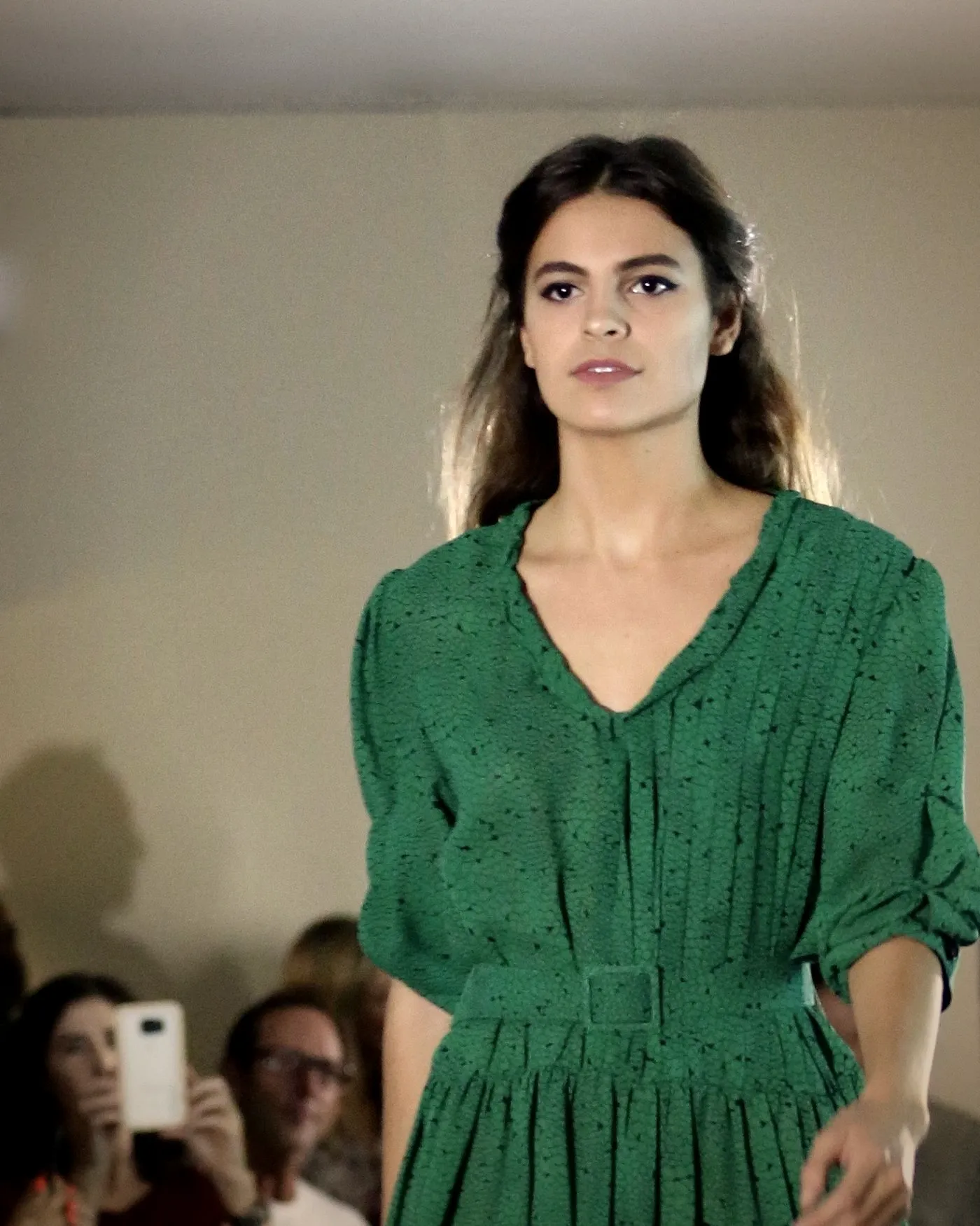 Emerald silk dress — Kites by Carla Manuel runway, November 2016