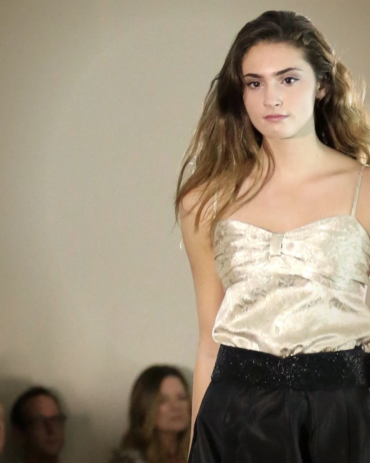 Gold bustier, black taffeta skirt — Kites by Carla Manuel runway, November 2016