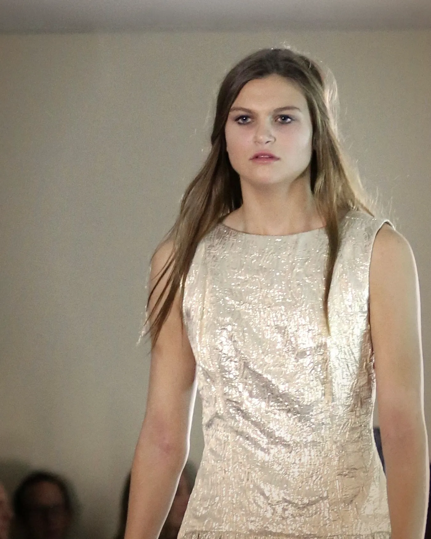 Gold lamé drop-waist dress — Kites by Carla Manuel runway, November 2016