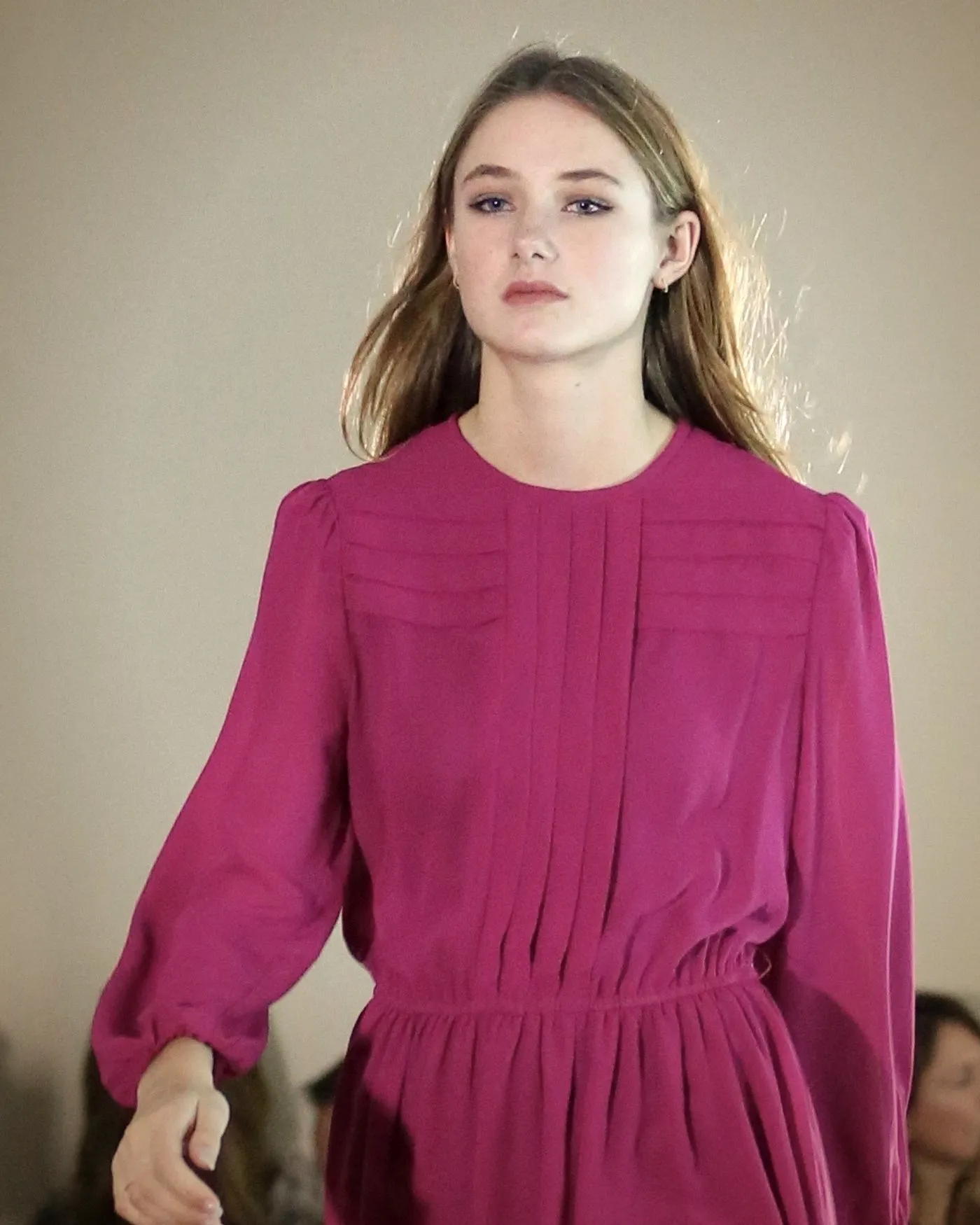 Magenta silk dress — Kites by Carla Manuel runway, November 2016