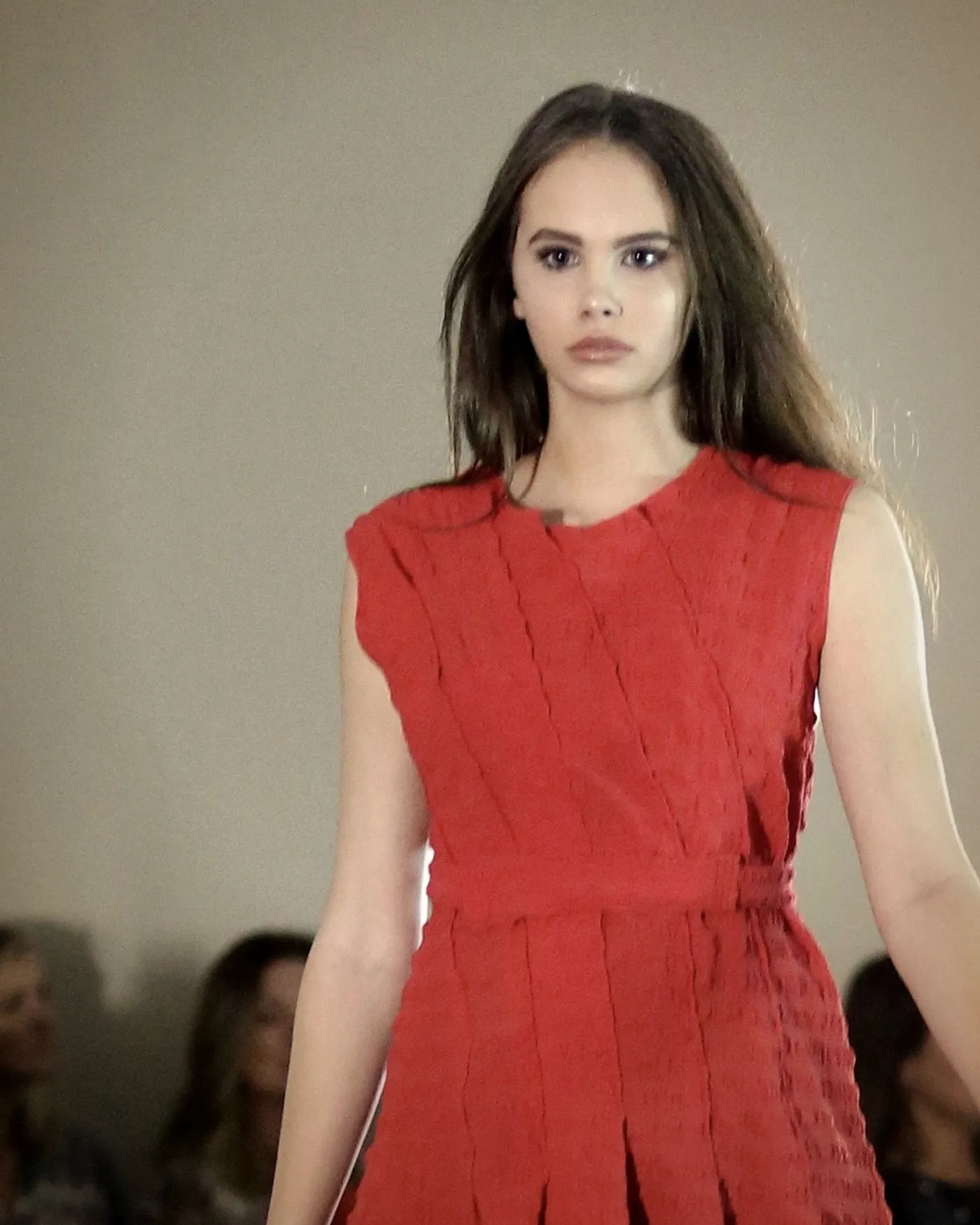 Red peplum top, black pencil skirt — Kites by Carla Manuel runway, November 2016