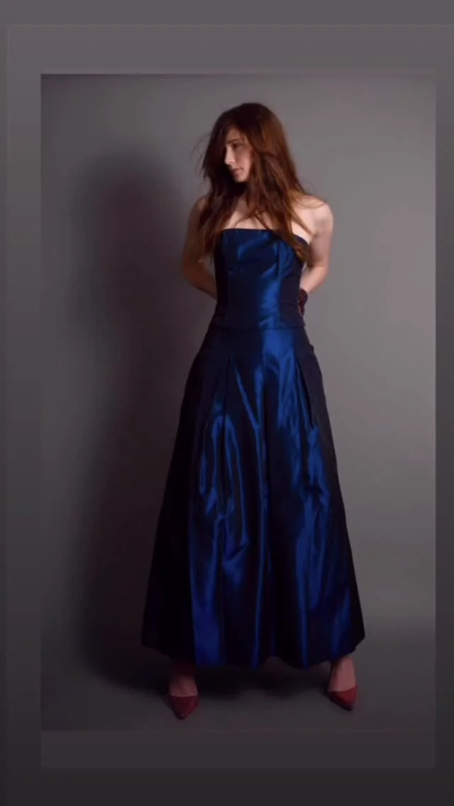 Midnight blue silk taffeta gown by Kites by Carla Manuel